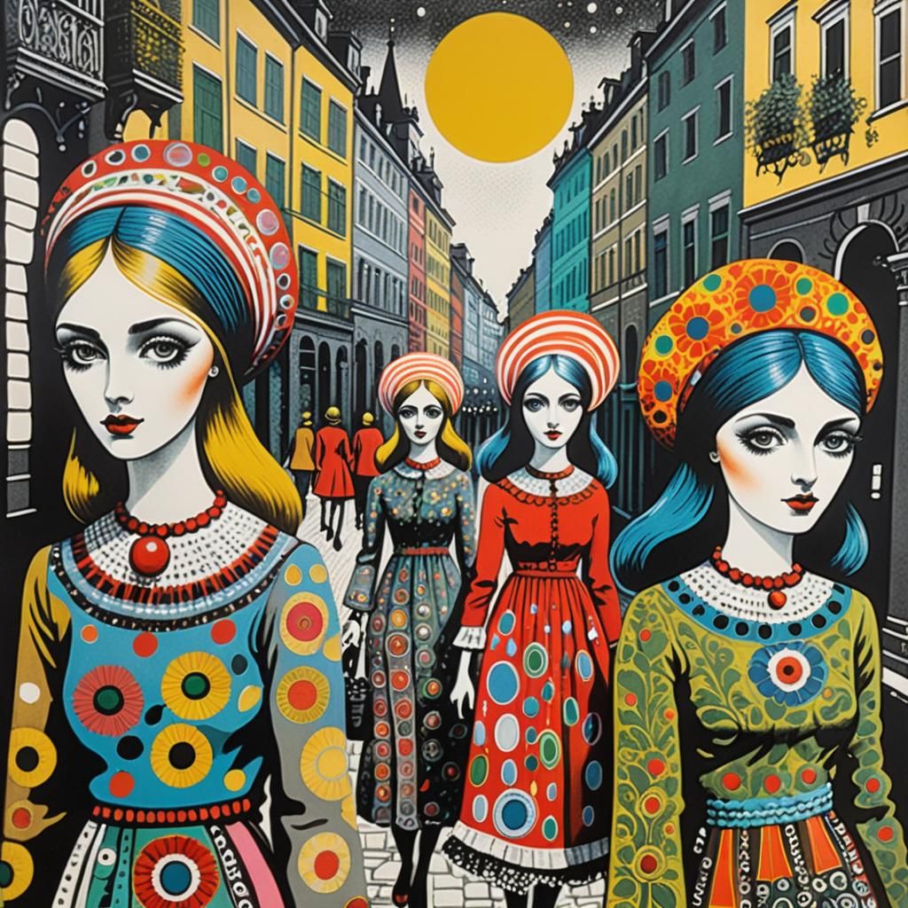 Surreal Bohemian Girls Walking in Vintage Style