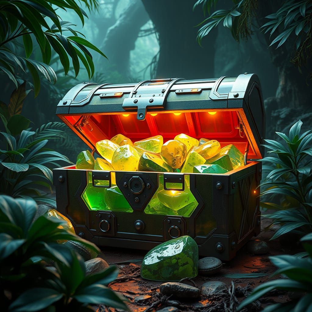 Futuristic Treasure Chest Overflowing with Jade