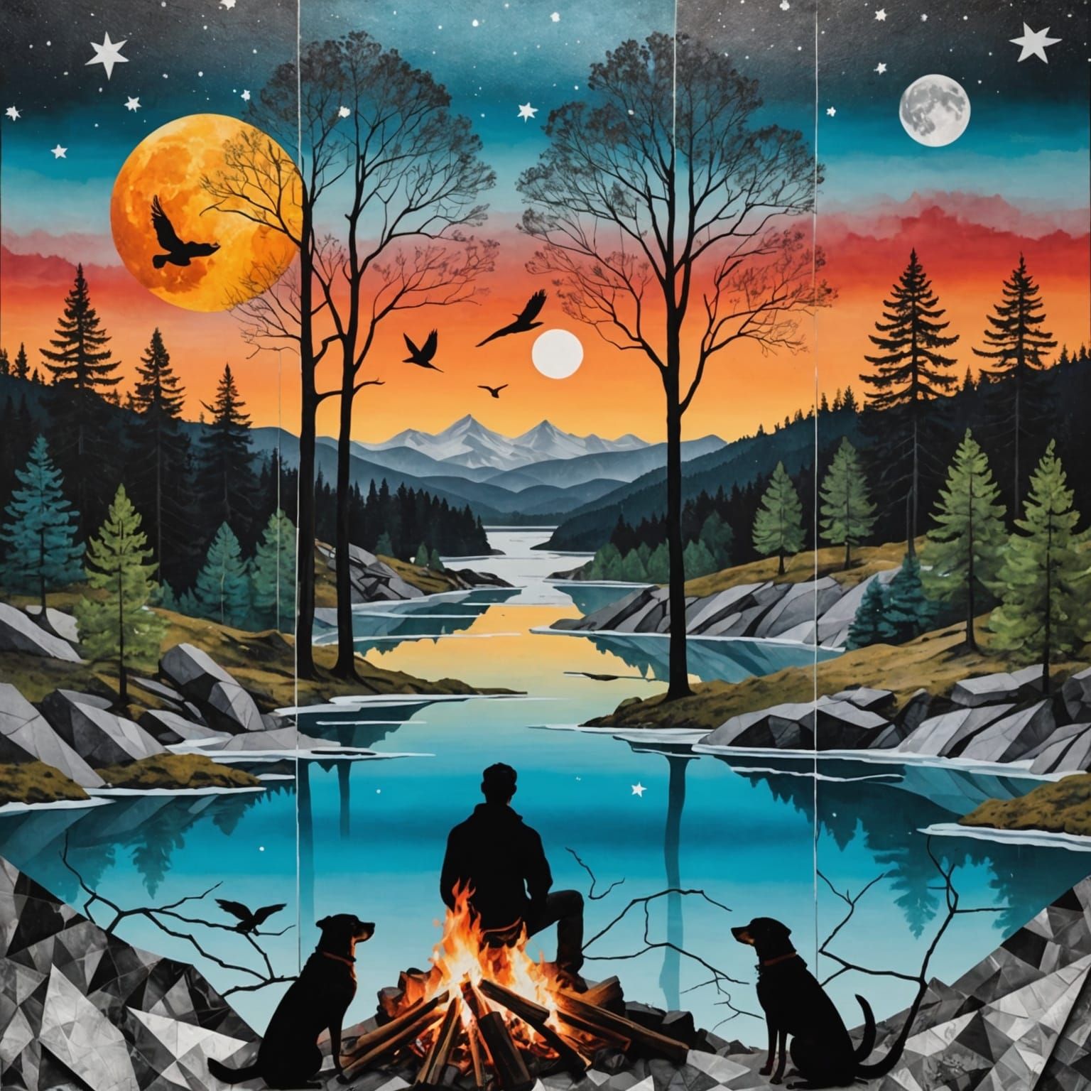 Modern Male Art Collage with Chrome and Fantasy Elements