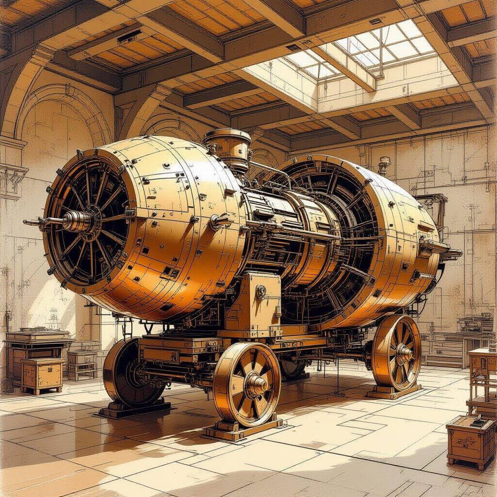 Antique Machine: Technical Drawing in Leonardo da Vinci Styl...