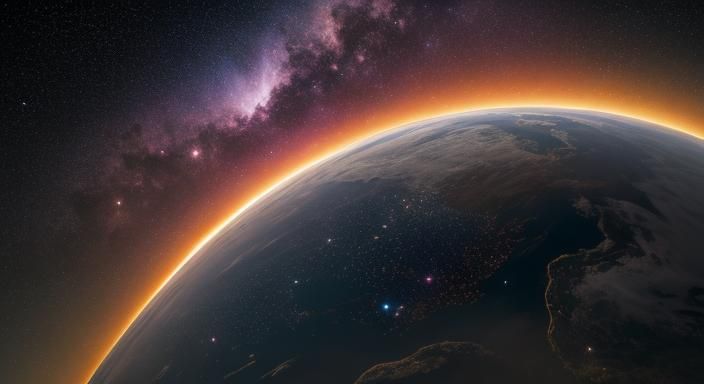 Dramatic Star Nebula with Earth and Solar Eclipse