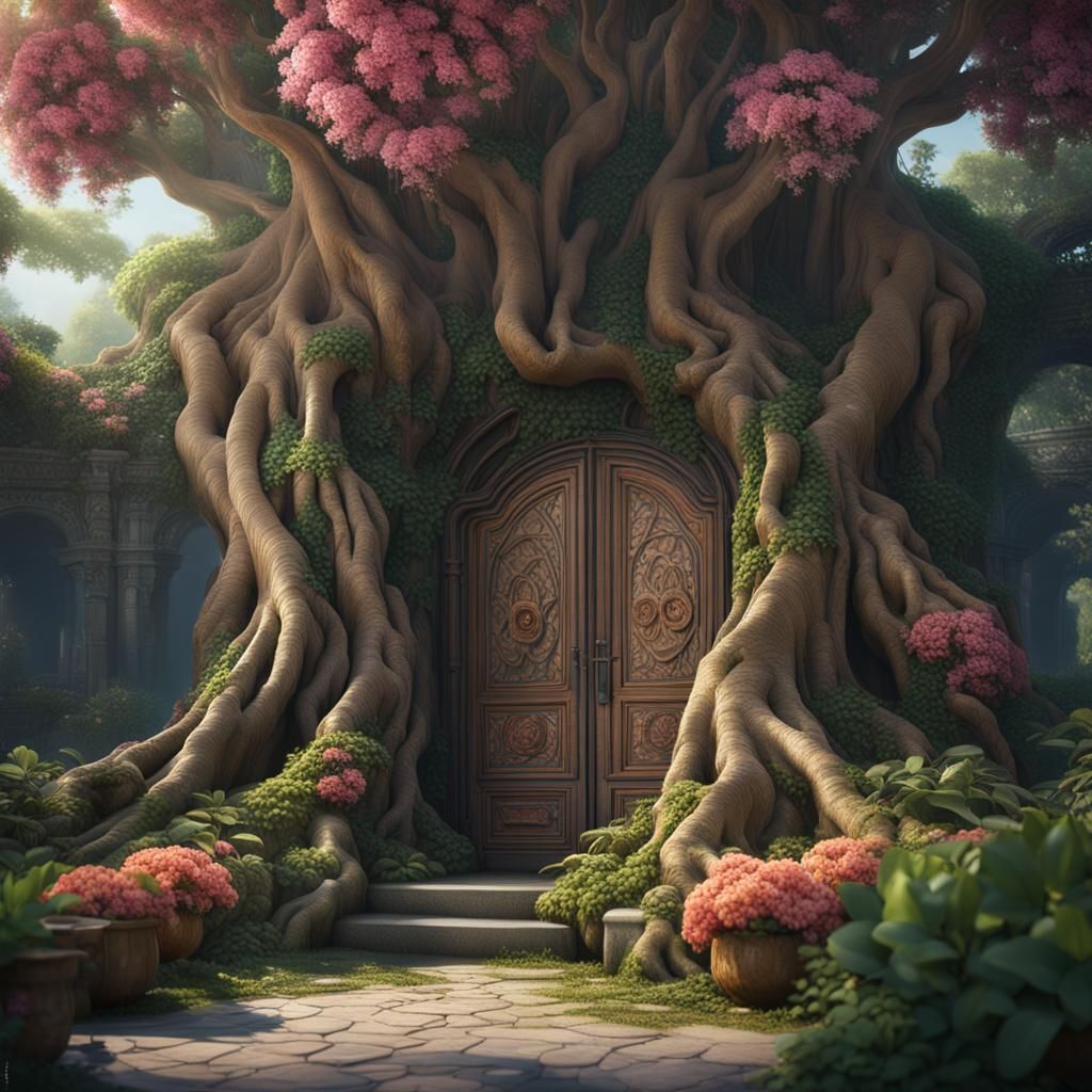 Banyan Tree with Doors in Fantastical Garden