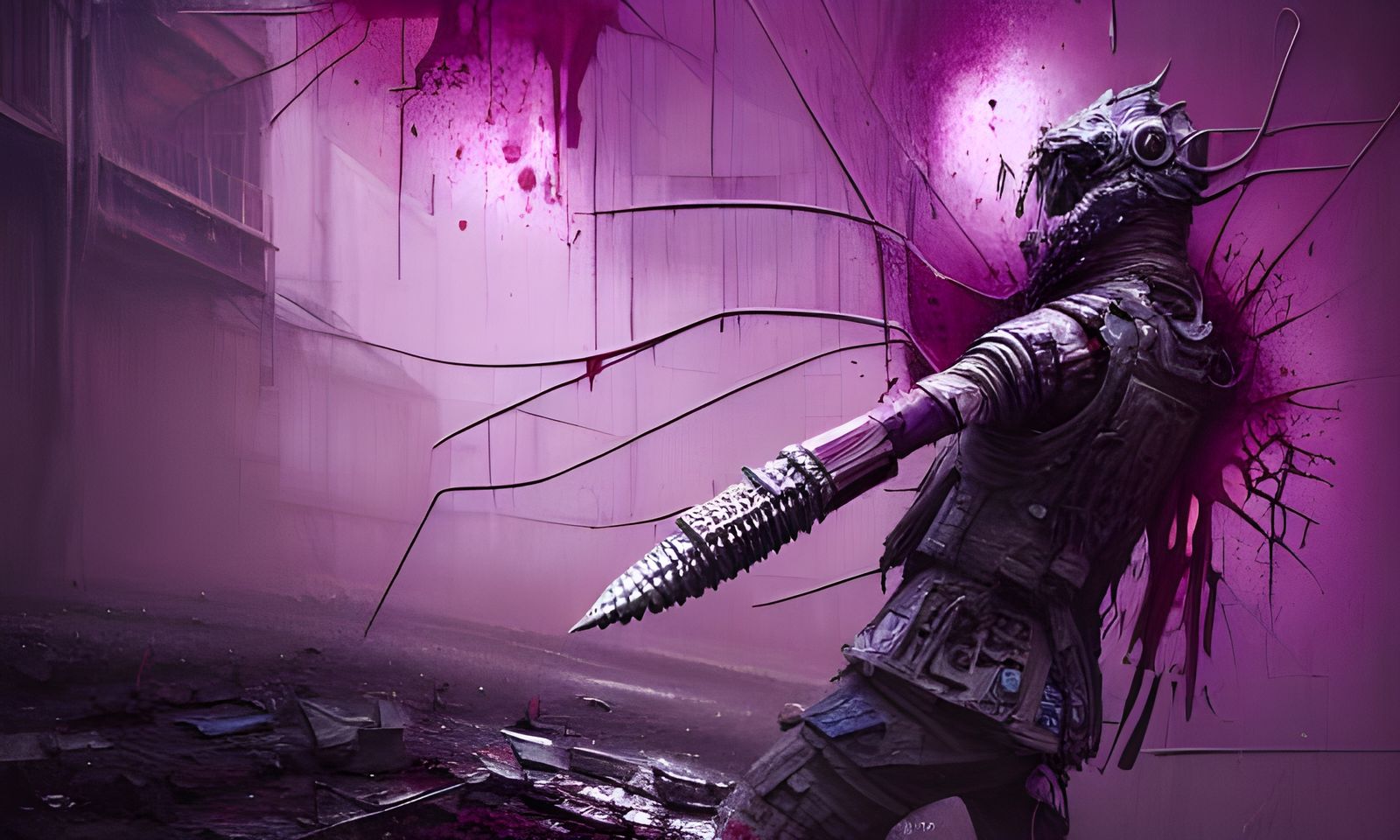 Bloody Purple Heart with Knives: Fantasy Art