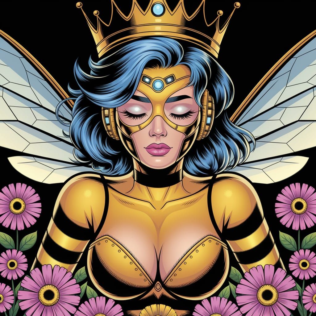 Anthropomorphic Queen Bee in Pulp Comic Style