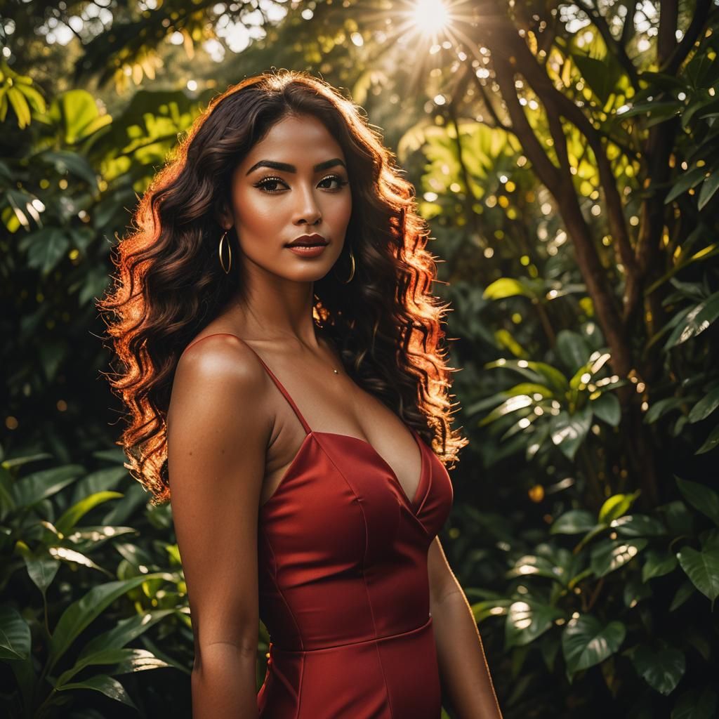 Radiant Latina Beauty in Red Dress