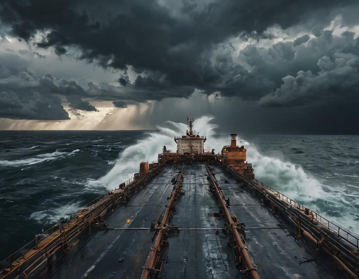 Tanker Battles Stormy Seas: Cinematic Photorealistic Image