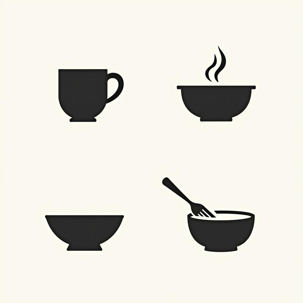 Minimalist Black and White Coffee Mug and Food Bowl Icons