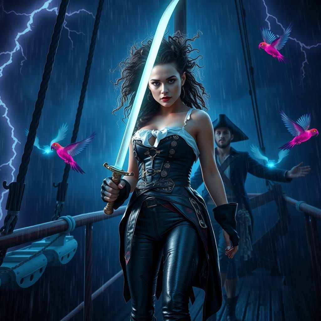 Pirate Captain in Stormy Seas, Digital Art