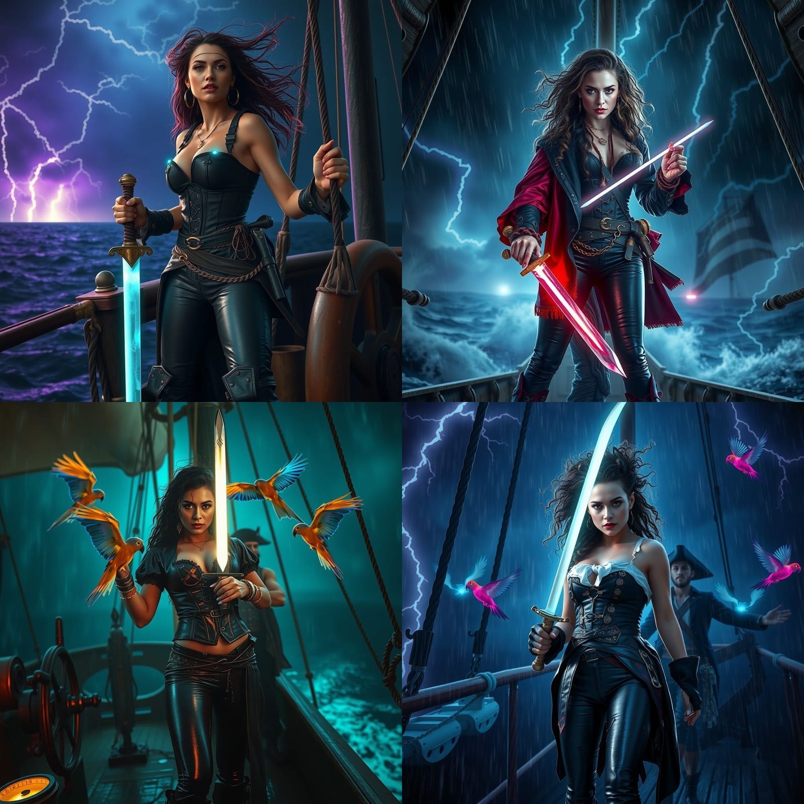 Pirate Queen in Neon Storm, Inspired by Stalenhag