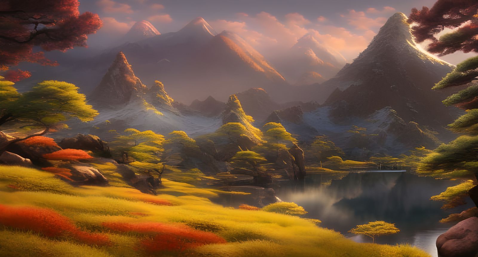 Magical Japanese Mountain Landscape in Hyper-Realism