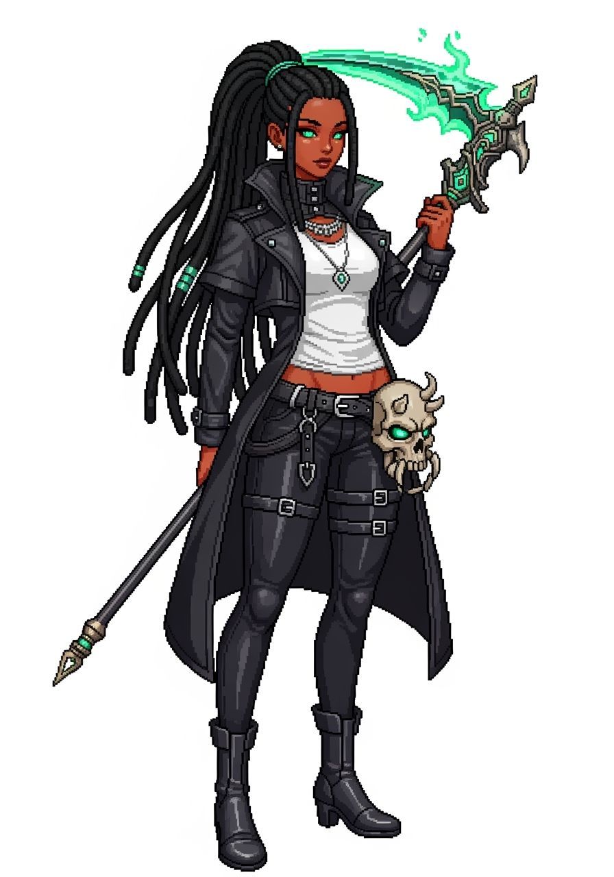 Fantasy Woman with Scythe in Pixel Art Style