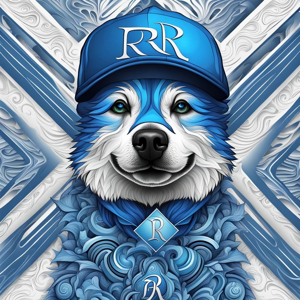 Winged Eskimo Dog with Blue Jay Cap in Fractal Art
