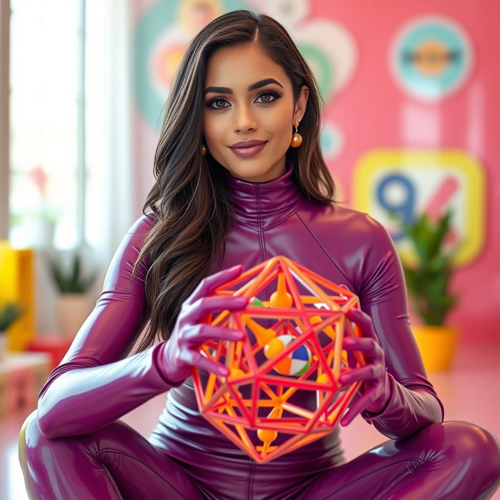 Woman Building Dodecahedron in Ash Thorp Style
