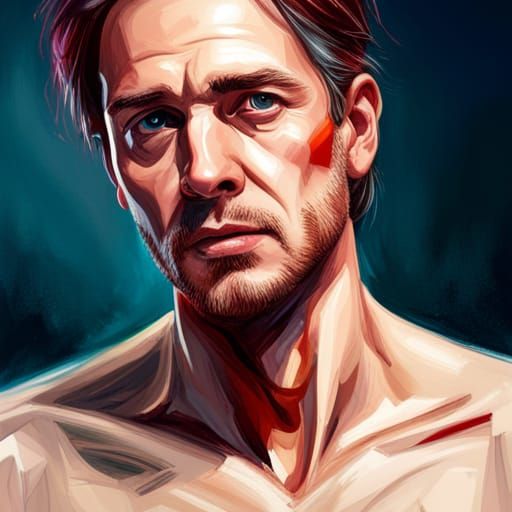 Injured Man in Hospital: Hyperrealistic Splash Art