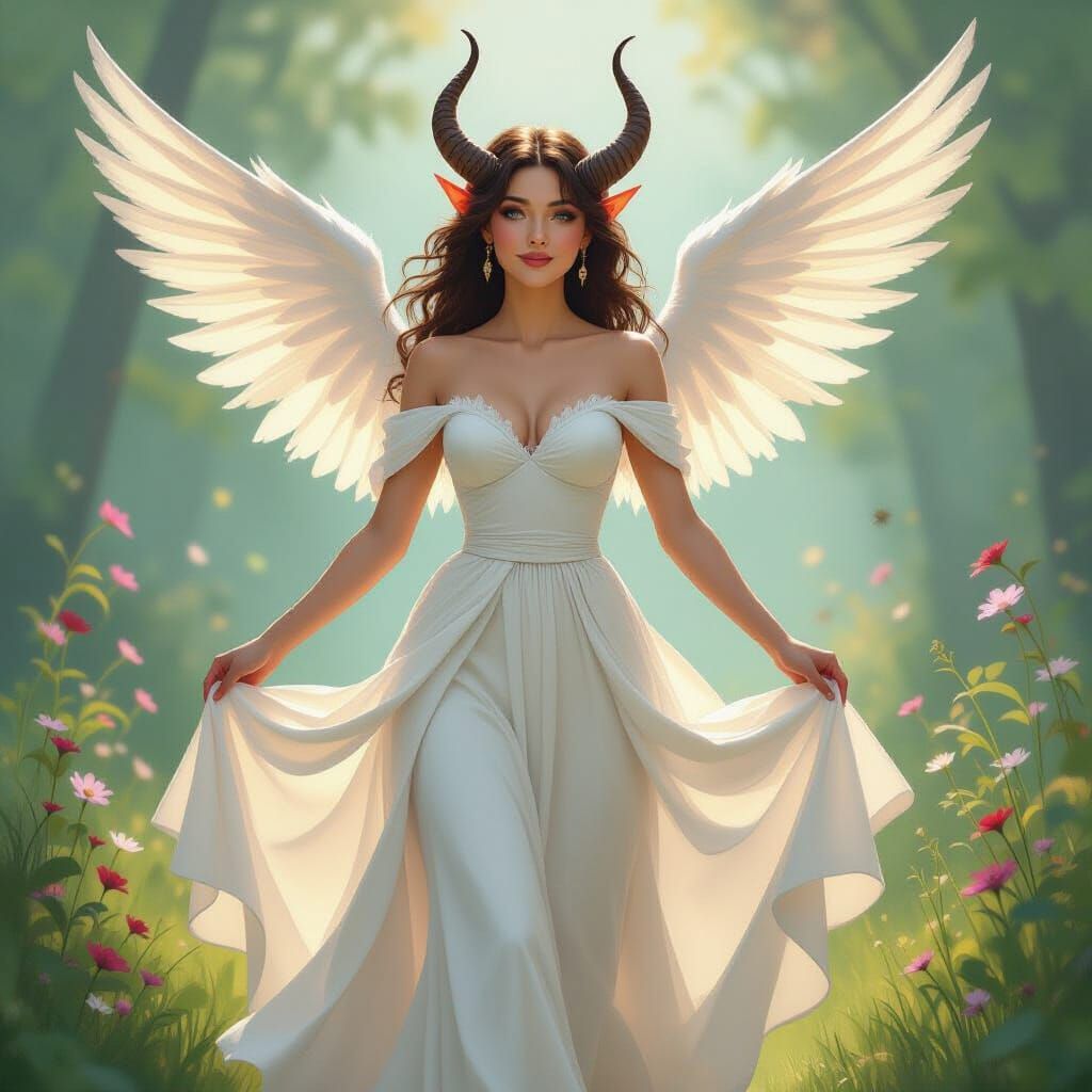 Whimsical Winged Woman with Hooves in Vibrant Colors