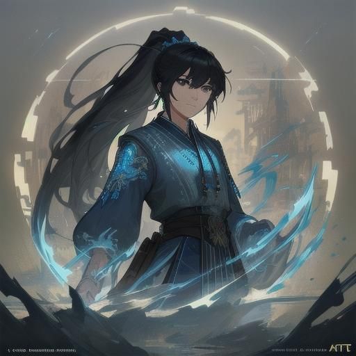 Handsome Boy with Ponytail in Chinese Style