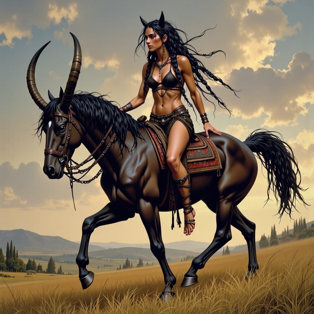 Centaur Galloping Across a Field in Detailed Matte Painting