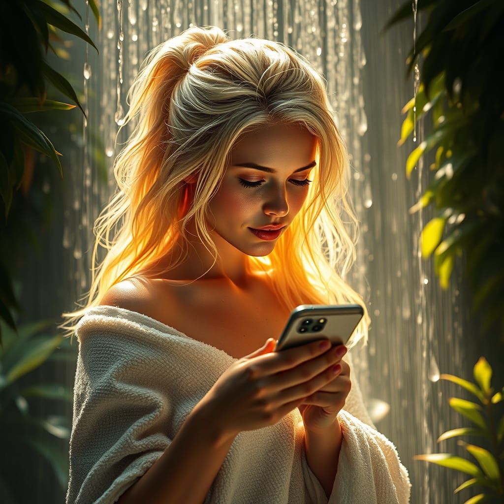 Mystical Shower Goddess in Vibrant Realism