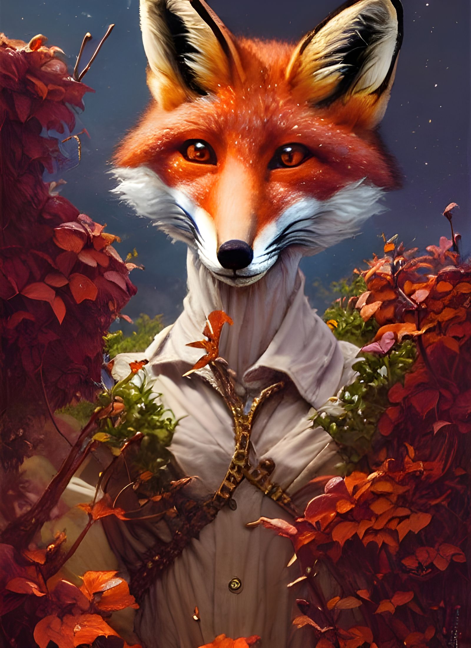 Fox Mousquetaire in Deep Color, Hyperdetailed Style