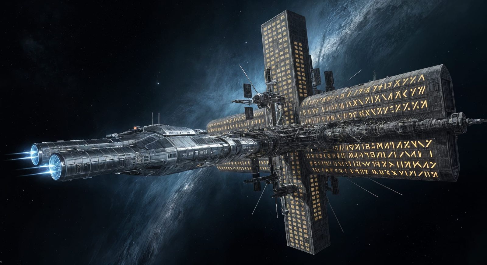 Sleek Starship Discovers Ancient Space Station in Deep Space