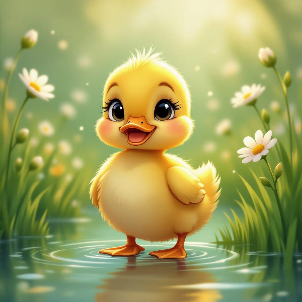 Happy Duckling in Fairytale Meadow