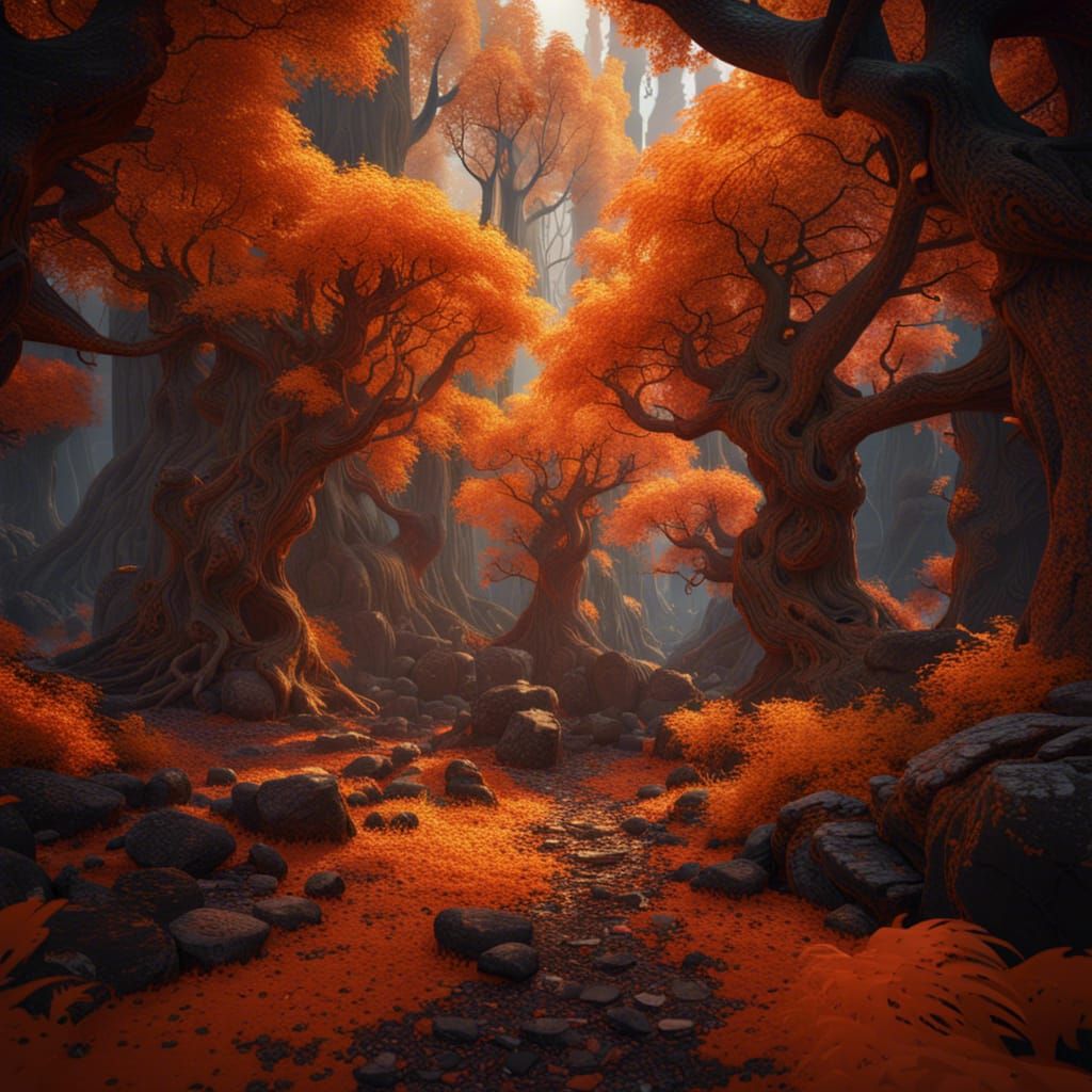 Fantastical Orange Forest in Detailed Matte Painting