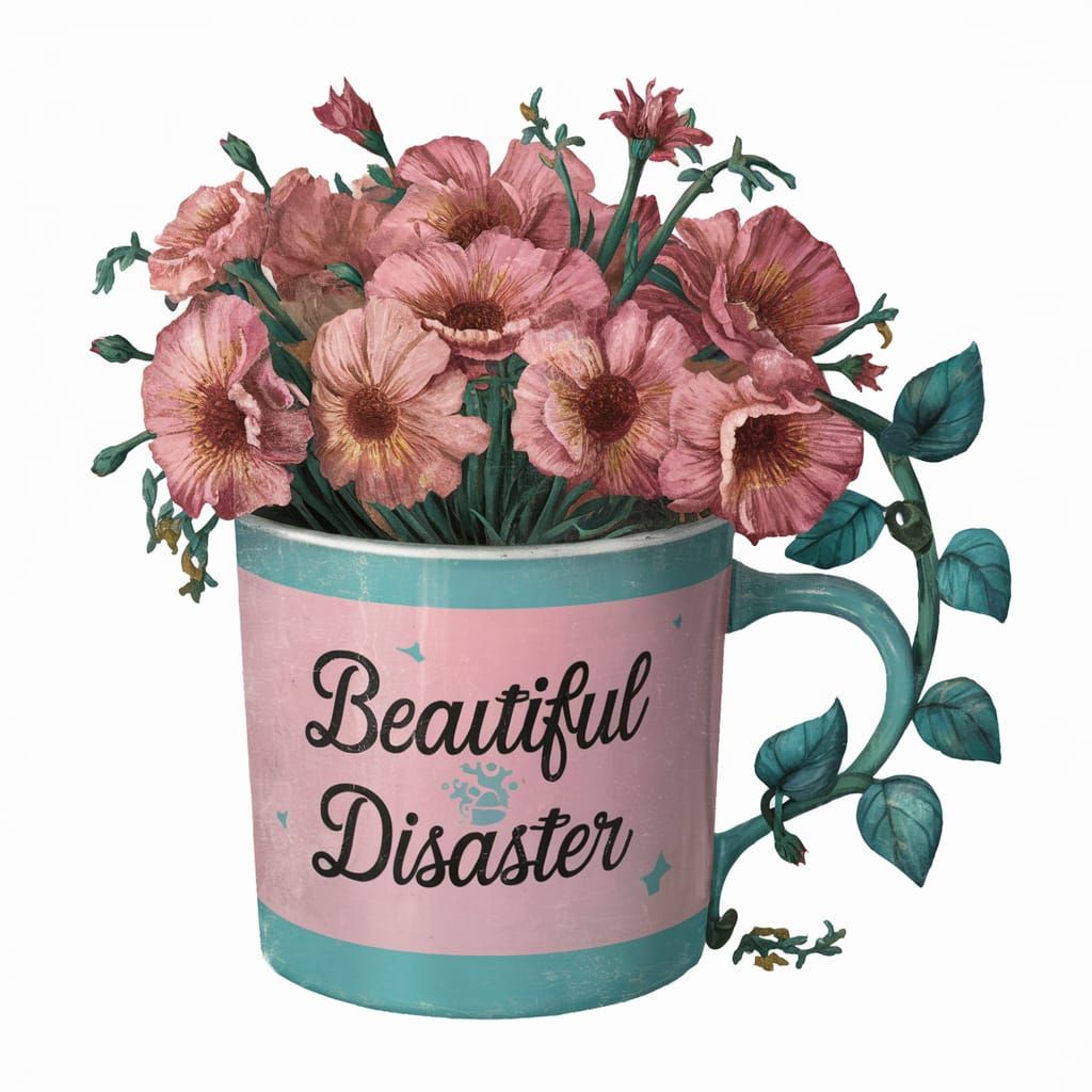 Pink and teal complementary colors Coffee mug filled with ti...