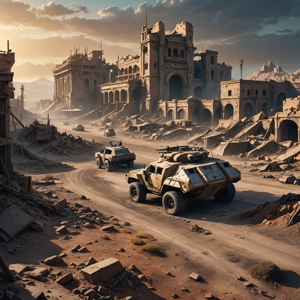 Wasteland Armored Vehicle in Desolate Cityscape