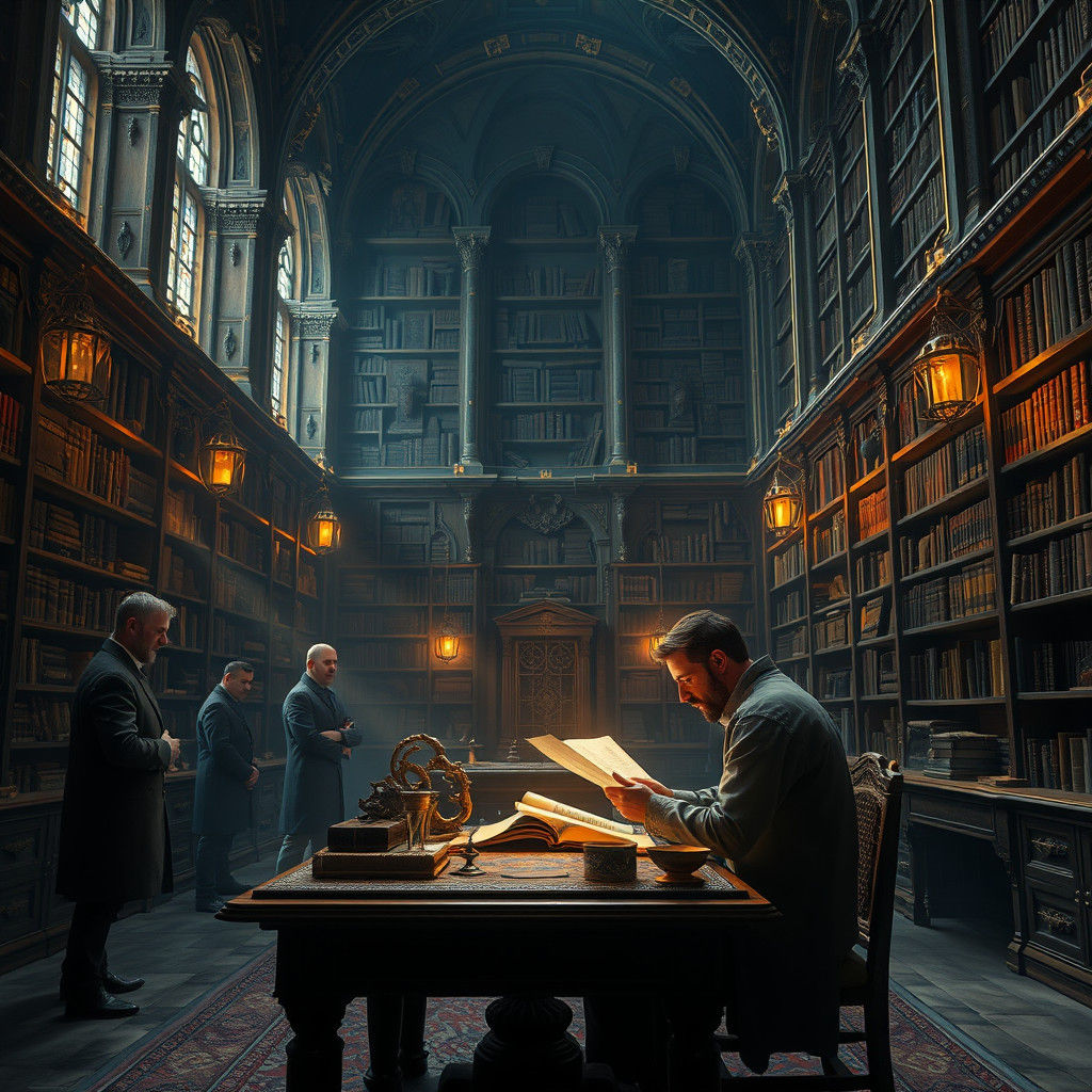 Mystical Library Scene in Fantasy Art Style