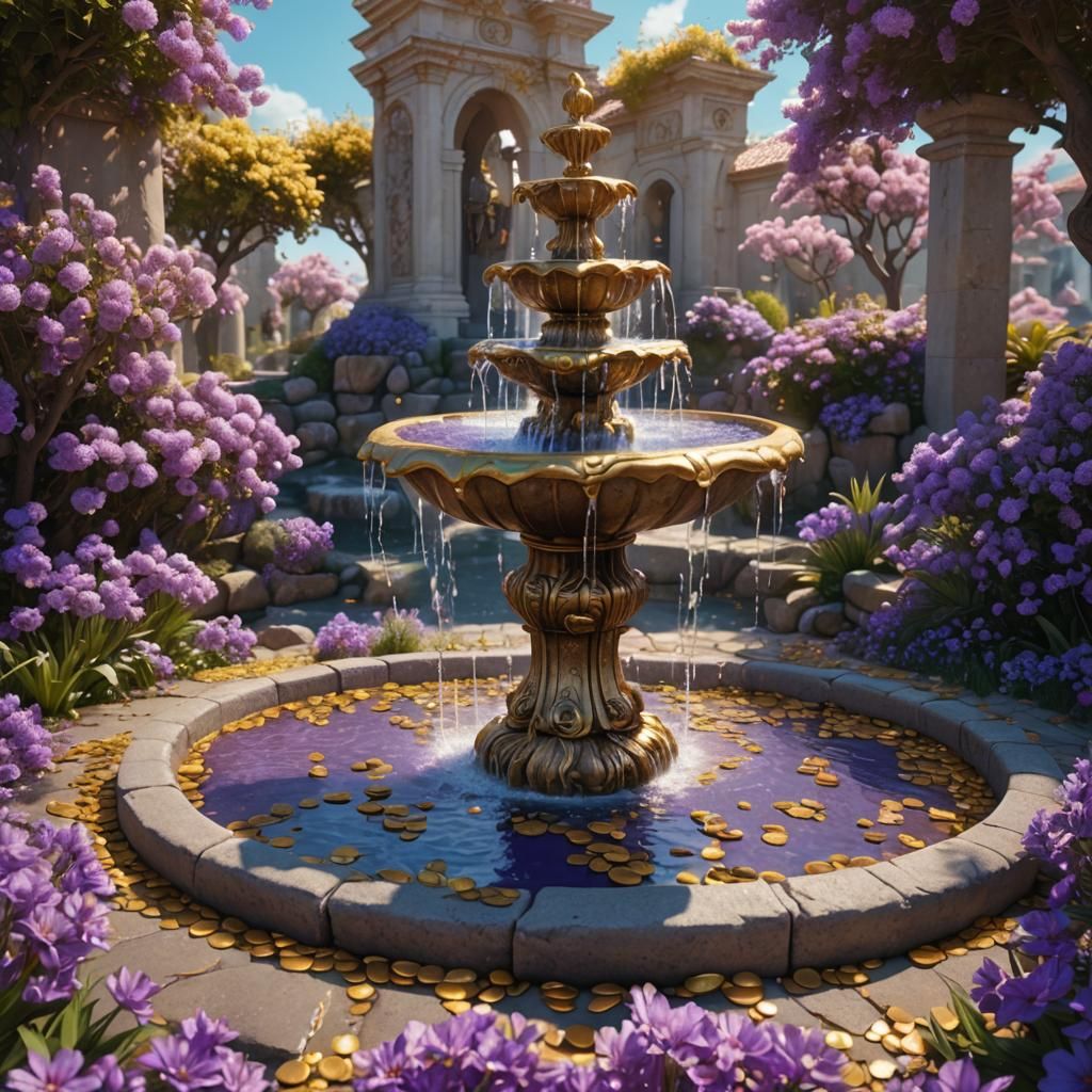Fantastical Fountain of Gold and Flowers