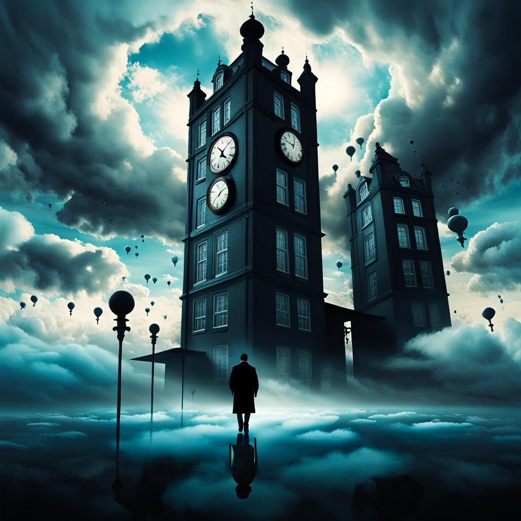 Surreal Dreamscape with Melting Clocks, in Magritte Style