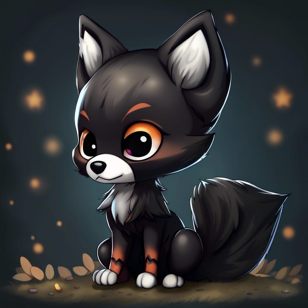 Black Fox in Chibi Style Illustration