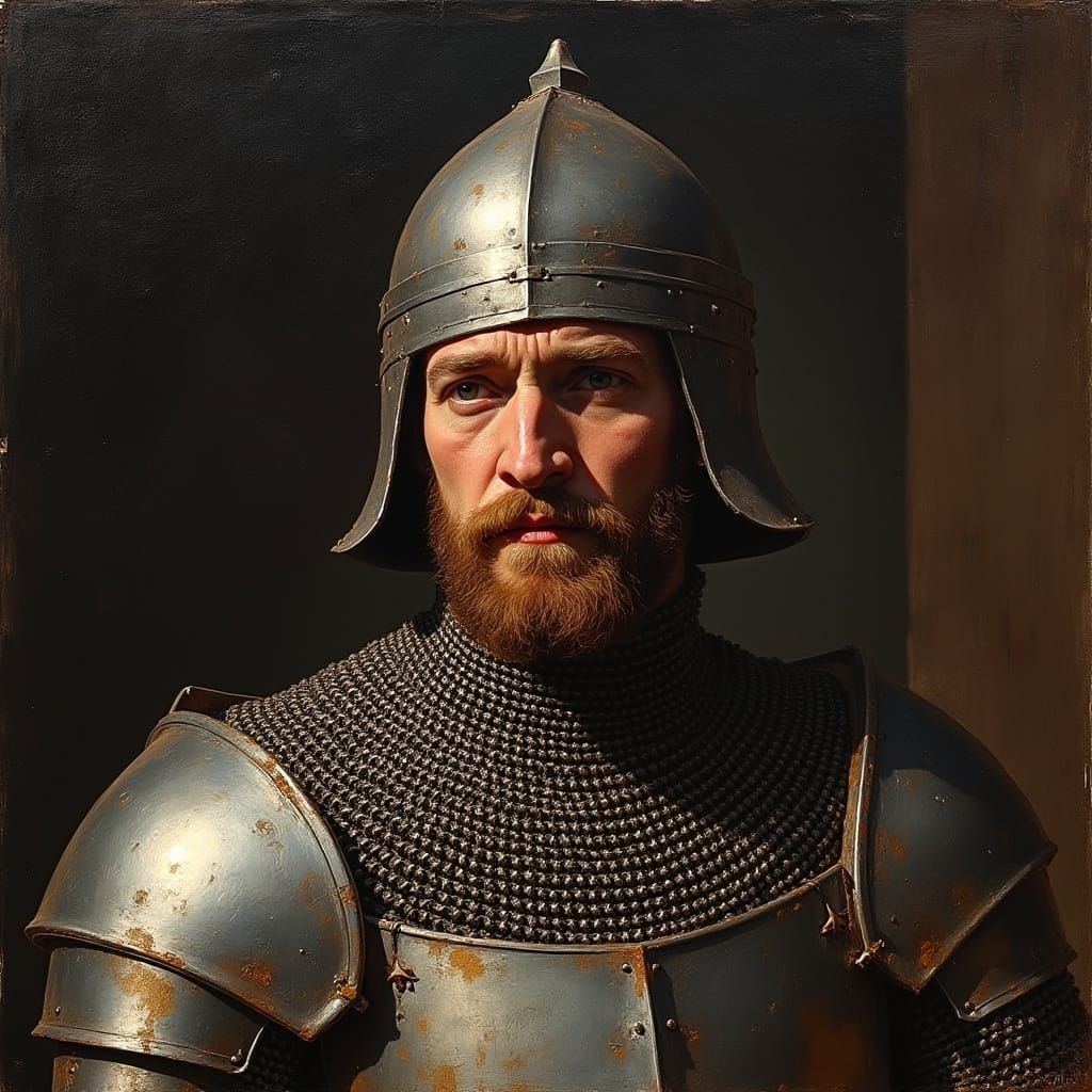 Norman Knight Portrait in Textured Oil Painting Style