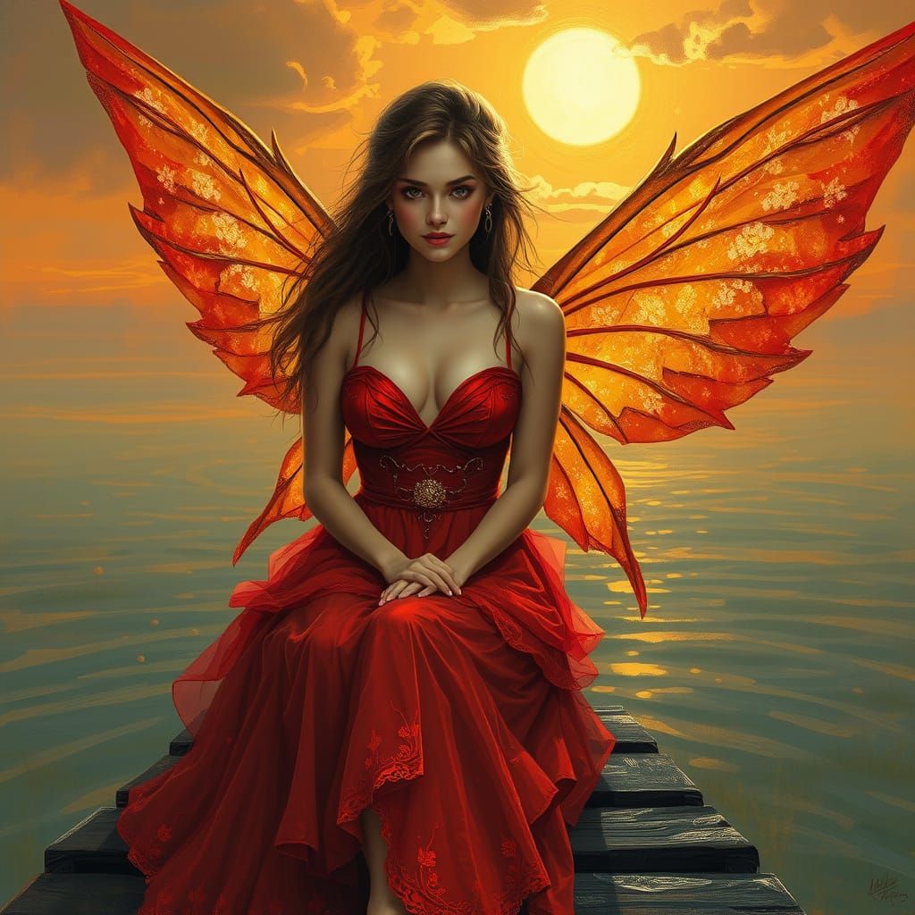 Fairy Princess on Dock at Sunset: Matte Painting