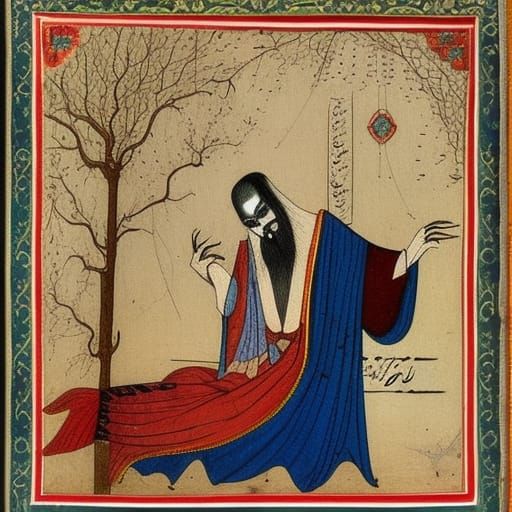 Vampire Lord Contemplates Philosophy: Persian Miniature