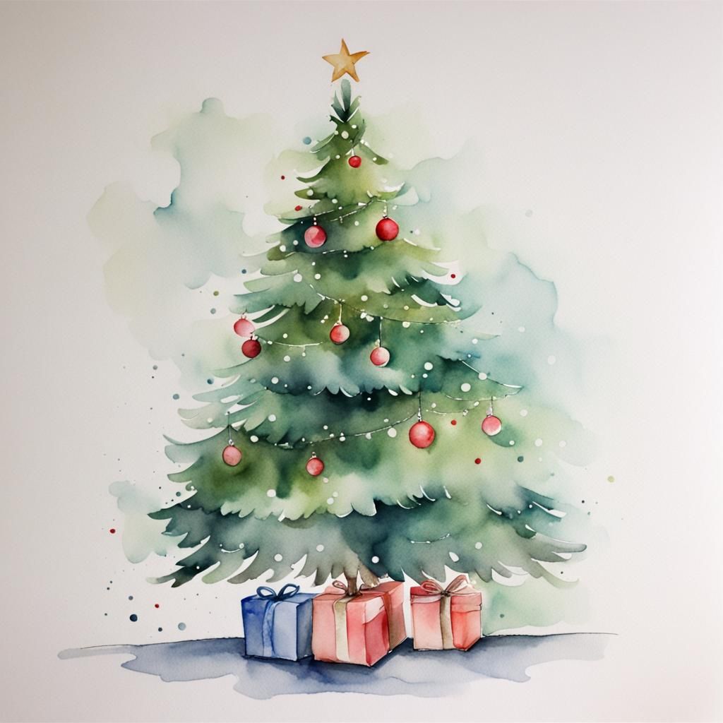 Festive Christmas Tree in Watercolour