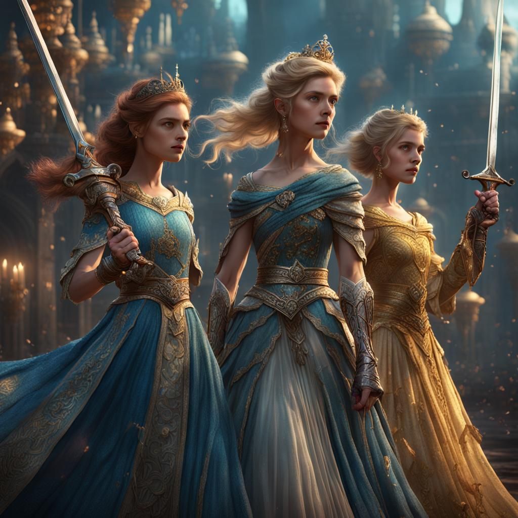 Fantasy Princesses with Swords in Detailed Digital Painting