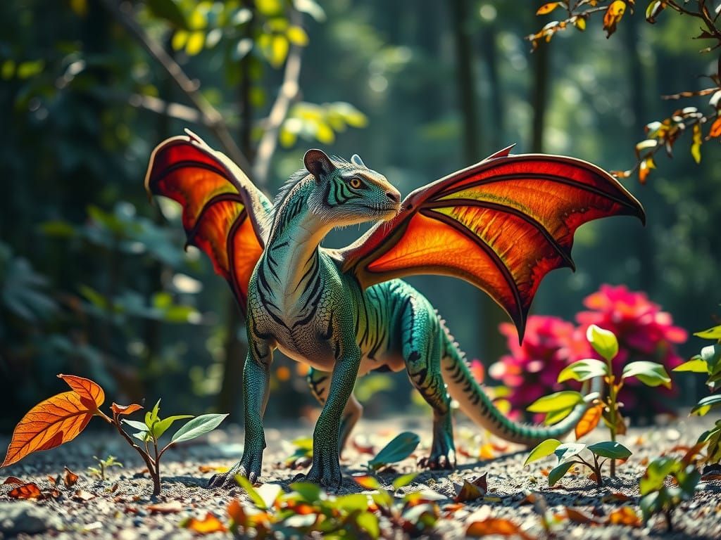 Majestic Fairy Dragon Tiger in a Lush Forest Scene
