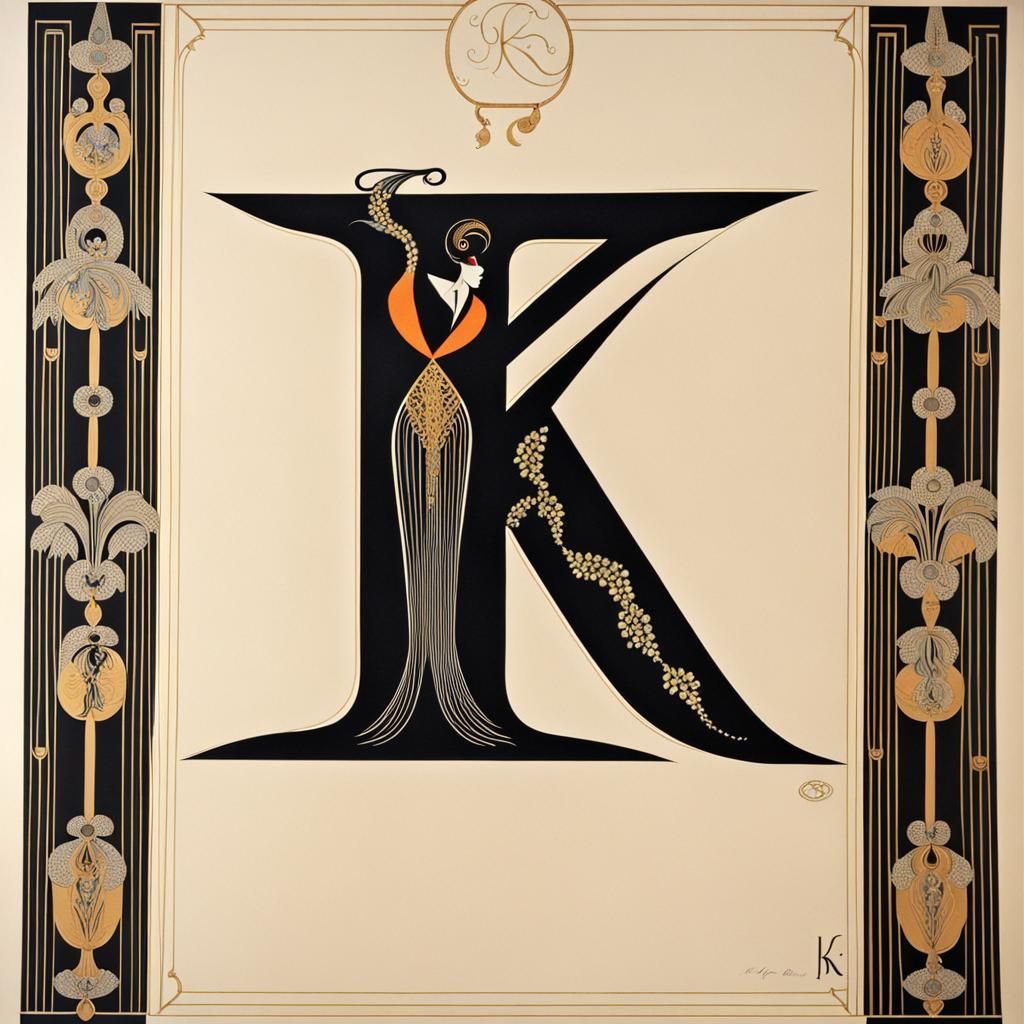Letter K in Art Deco Erte Style