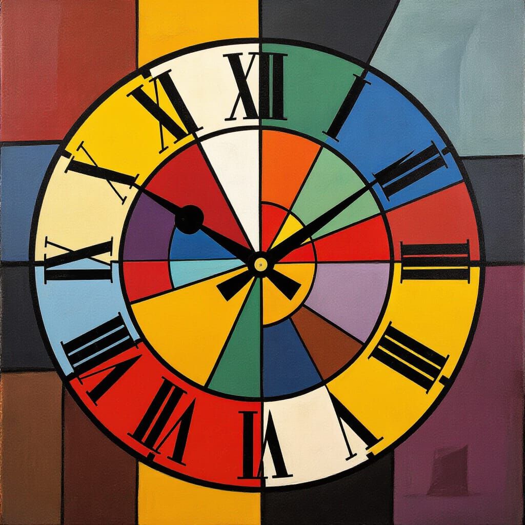 Cubist Clock in Geometric Shapes, Picasso Style