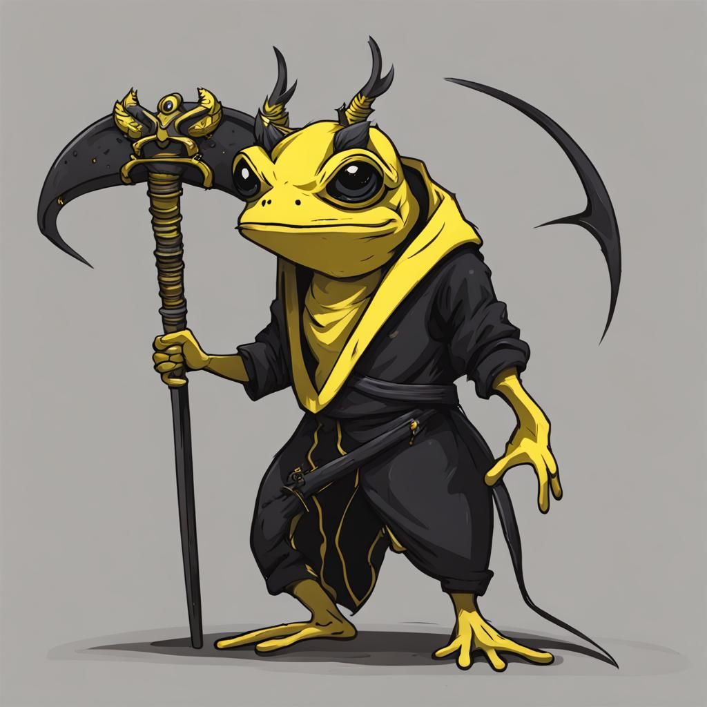 Frog Person with Dragon Horns and Scythe