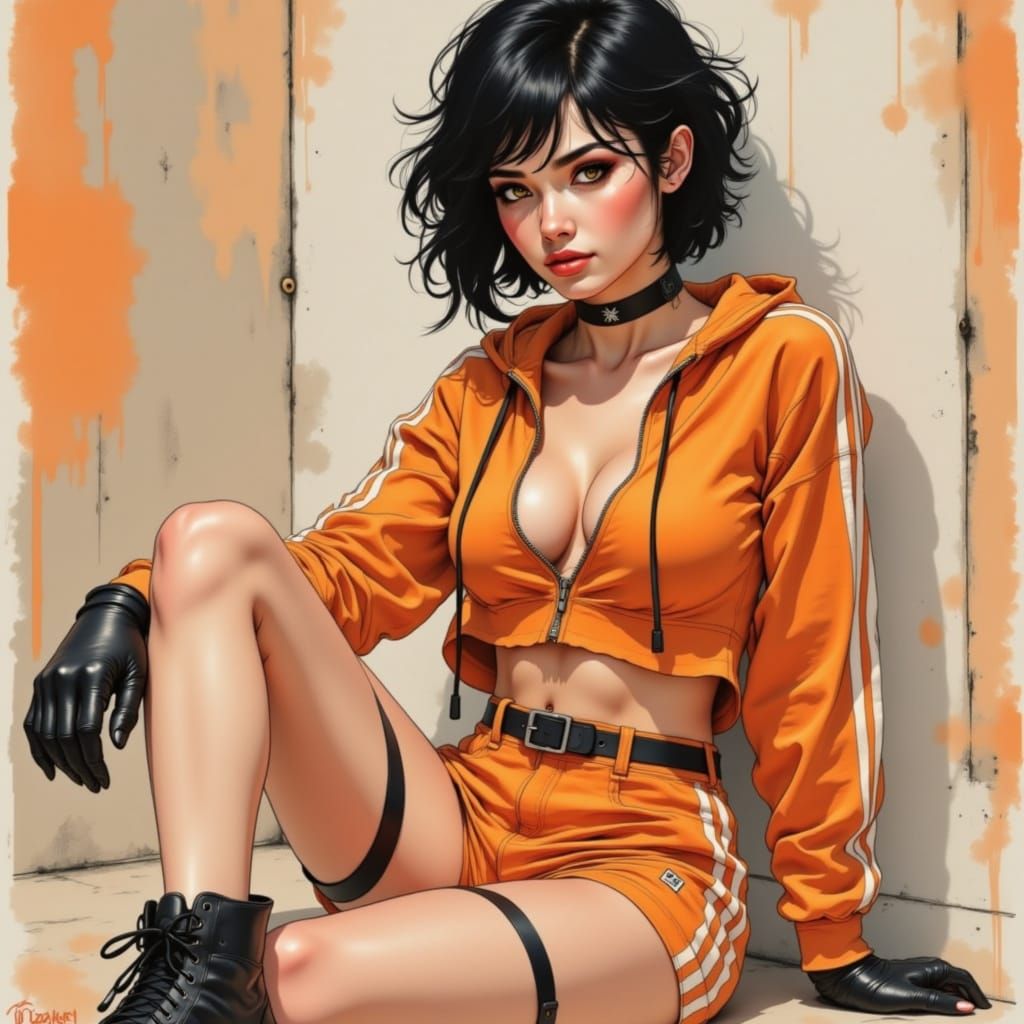 Anime Woman in Sporty Outfit: Digital Illustration