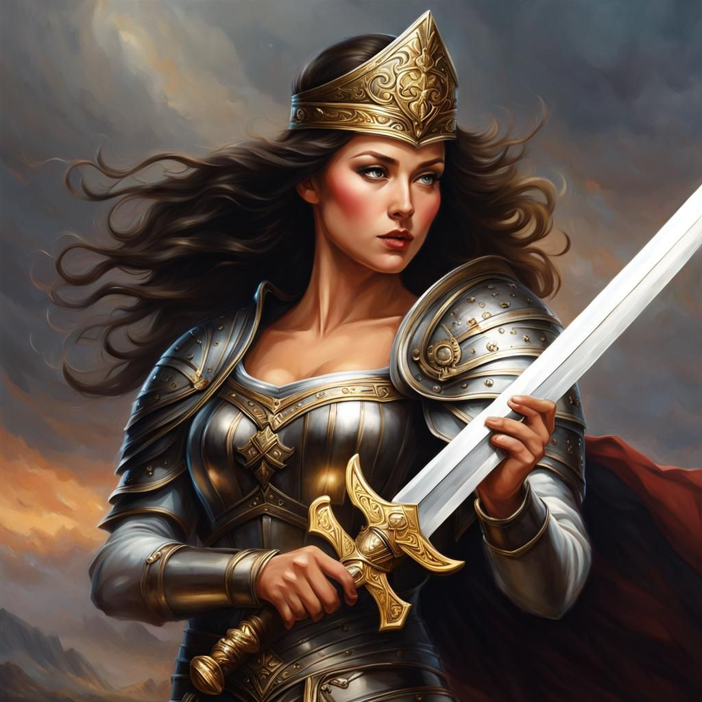 Female Soldier with Sword in Academic Art Style