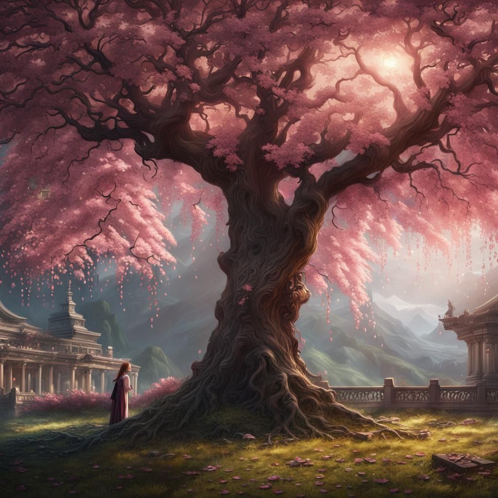 Cinematic Cherry Tree Digital Matte Painting