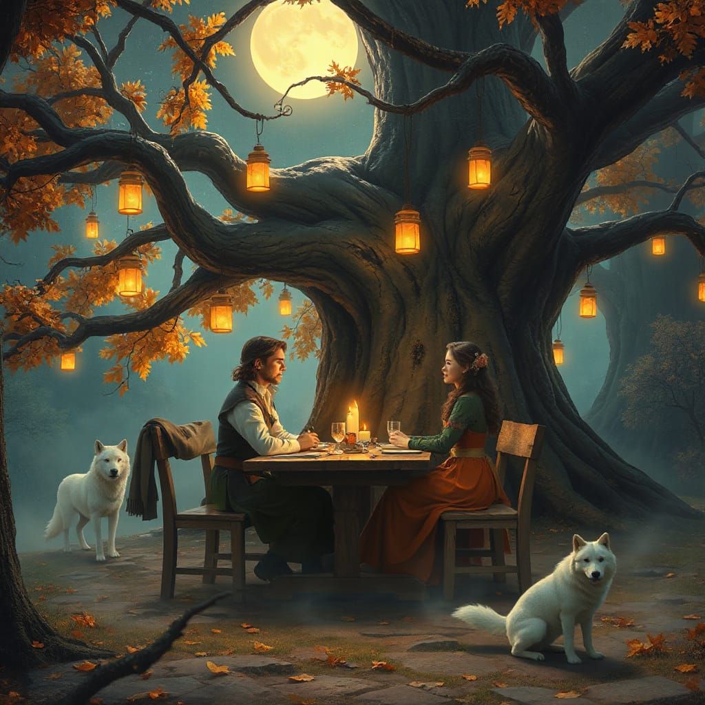 Magical Date Night in Enchanted Forest, Ghibli Style