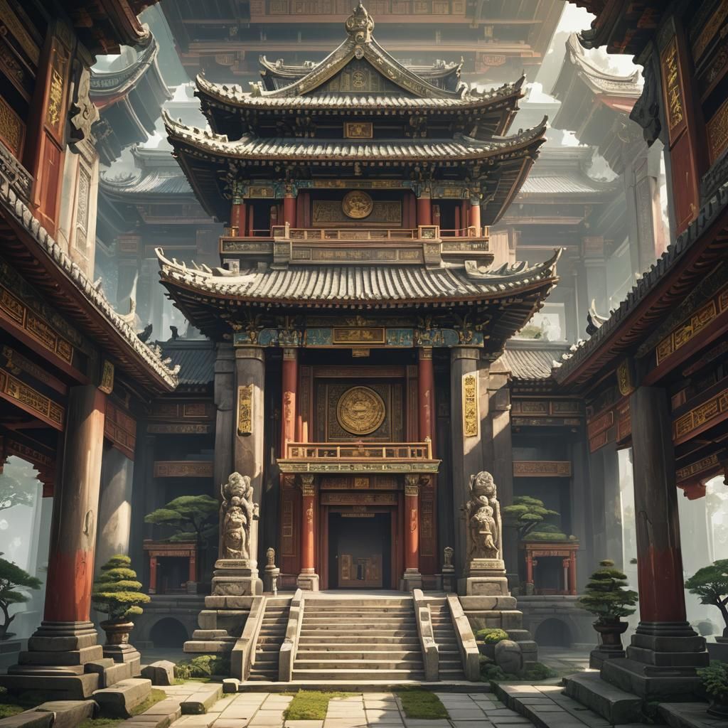 Fantasy Asian Temple Nave with Portals