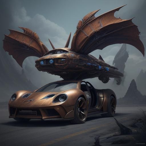 Flying Time Machine Car in Detailed Matte Painting