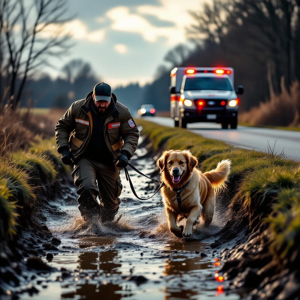 Hero Dog Rescues Injured Man from Ditch