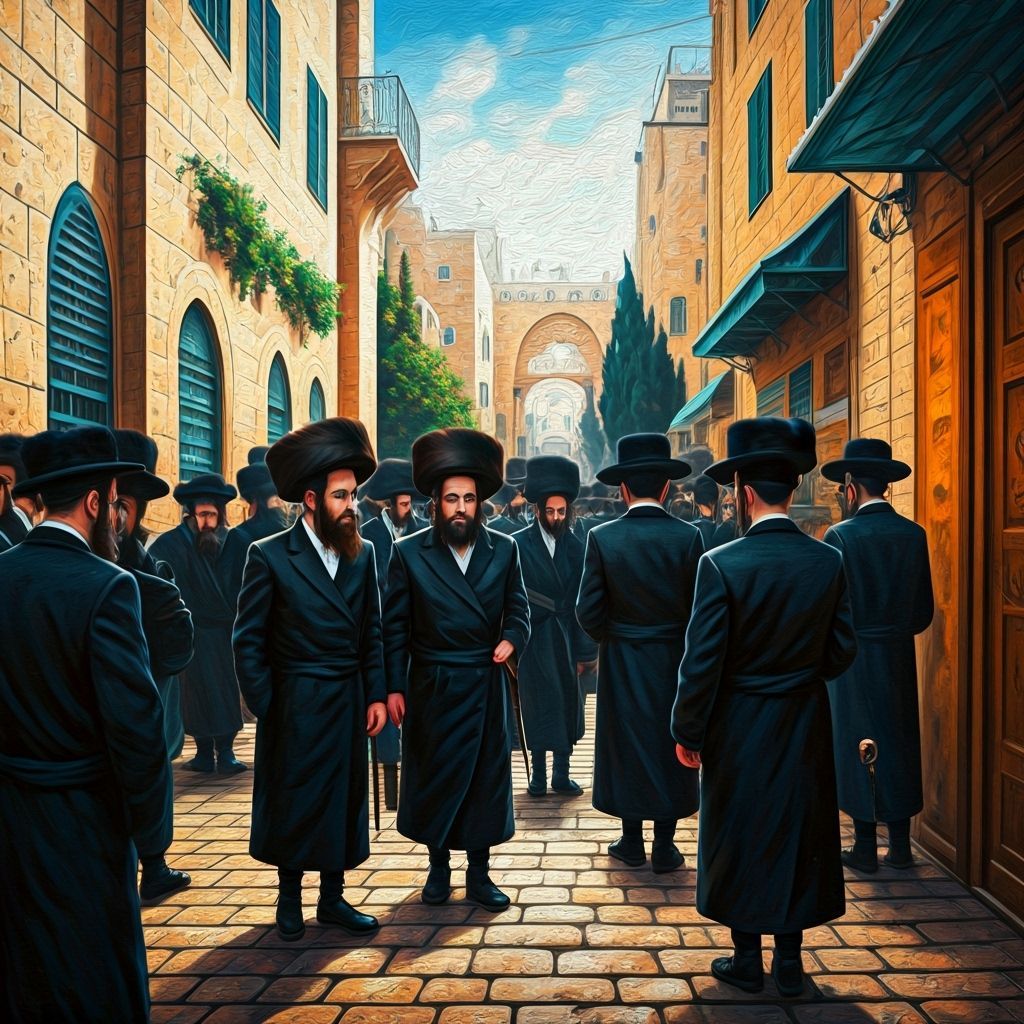 Jerusalem Scene: Ultra-Orthodox Jews in Expressionist Style