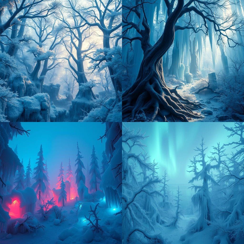 Ethereal Blue Ice Forest in Vibrant Color